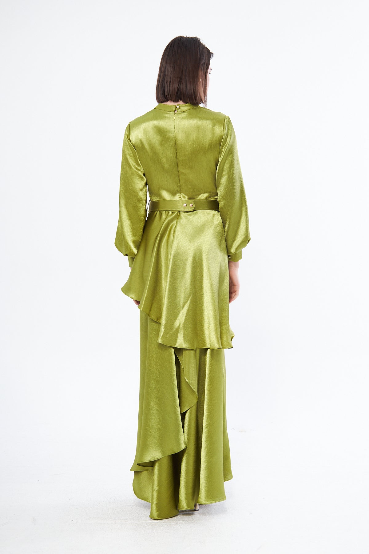 Laila Satin High Neck Balloon Sleeves Maxi Dress